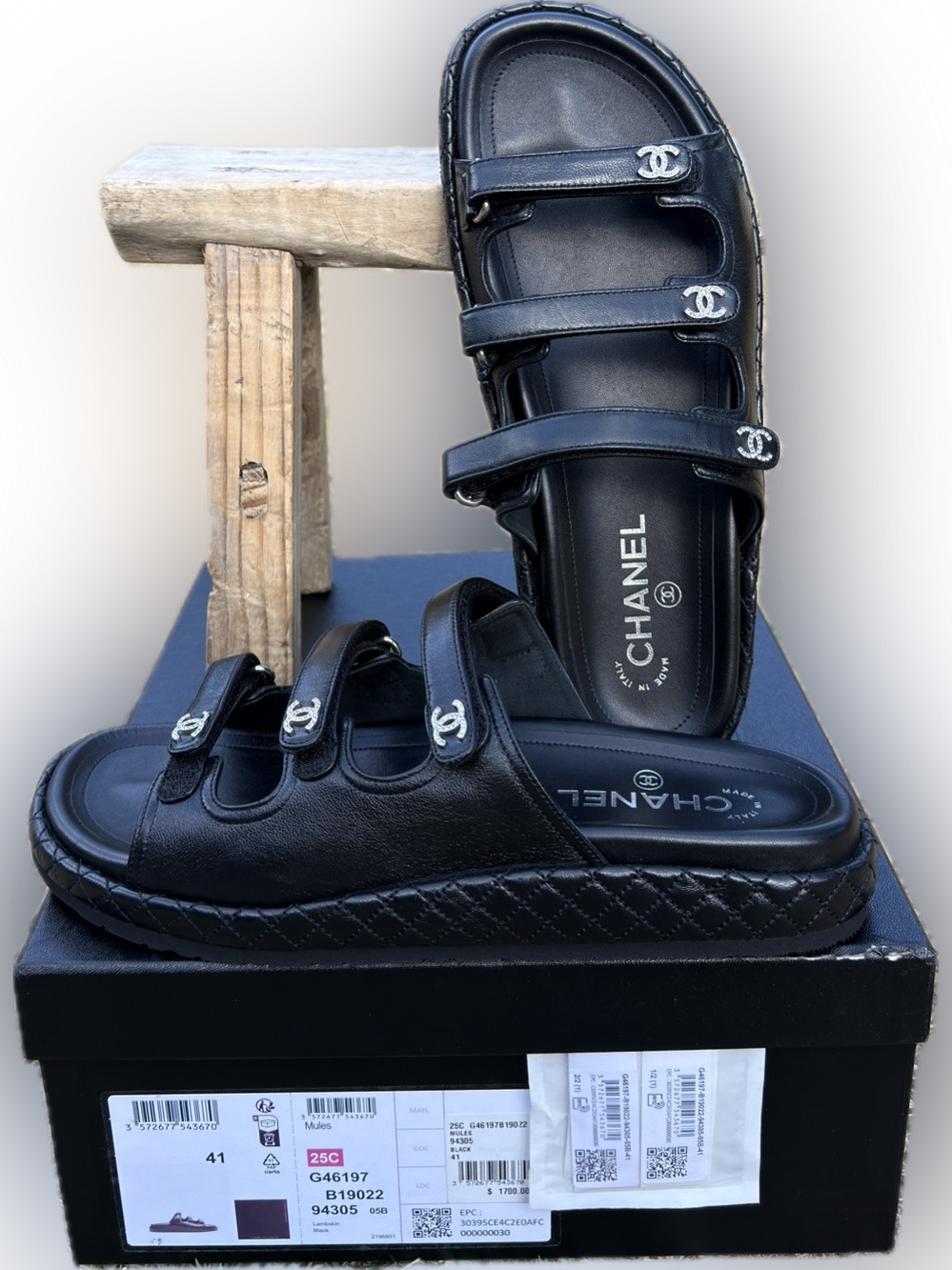 Auth Chanel black lambkin sandals, size 41, new!